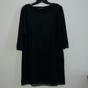 ZARA - MEDIUM BLACK THIN SUEDE LIKE MATERIAL LACE TRIM DRESS EUC